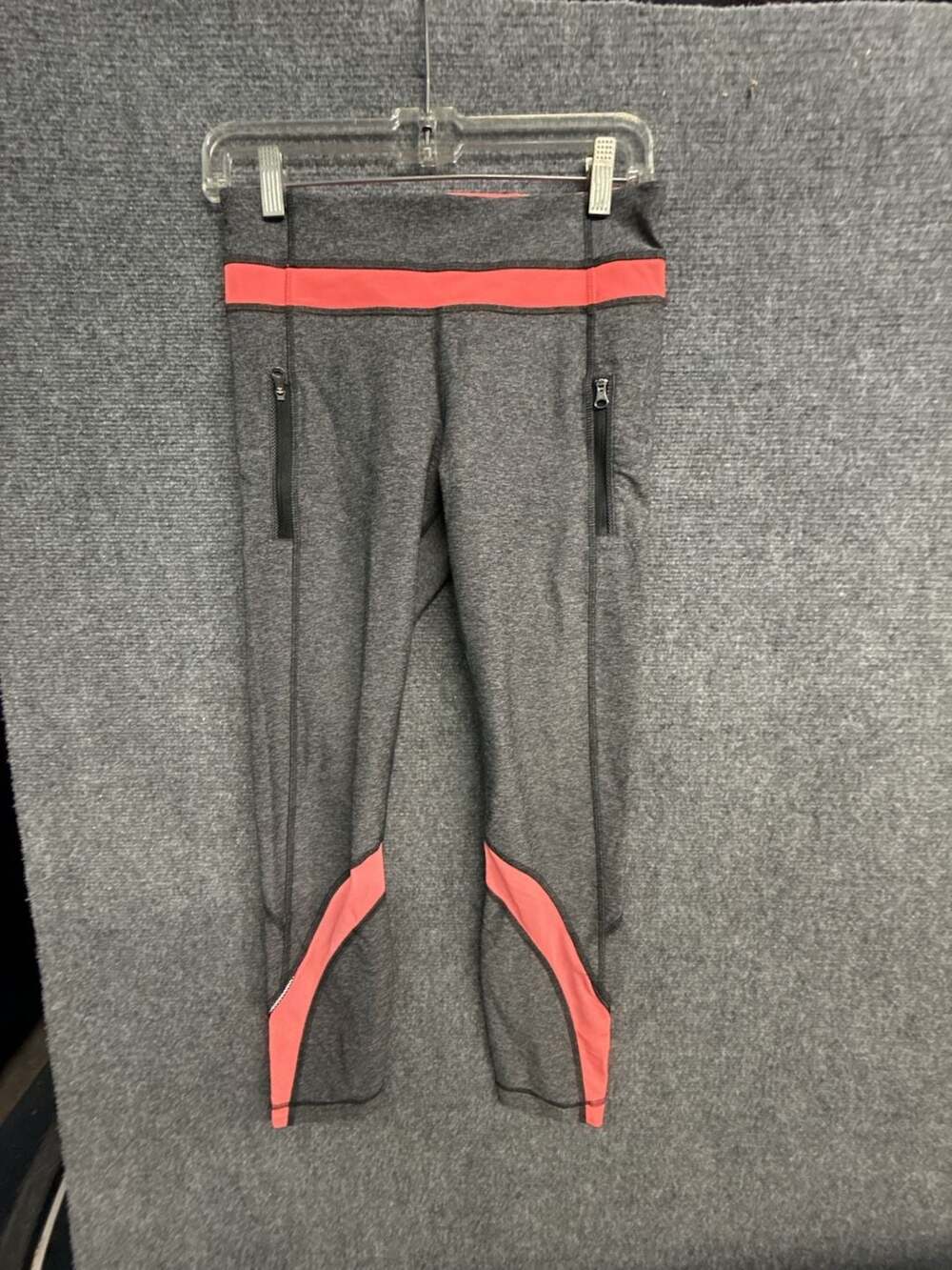 Lululemon Gray and Coral Athletic Leggings with Zipper Pockets